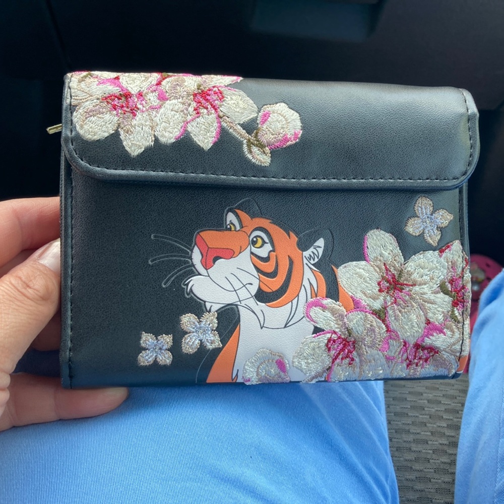 Black Wallet with Tiger and Floral Design